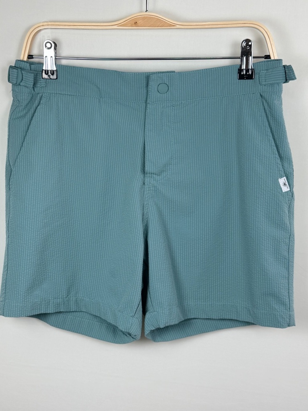 Vintage Summer Mens Shorts Medium Teal Green Lined Performance Elastic Waist